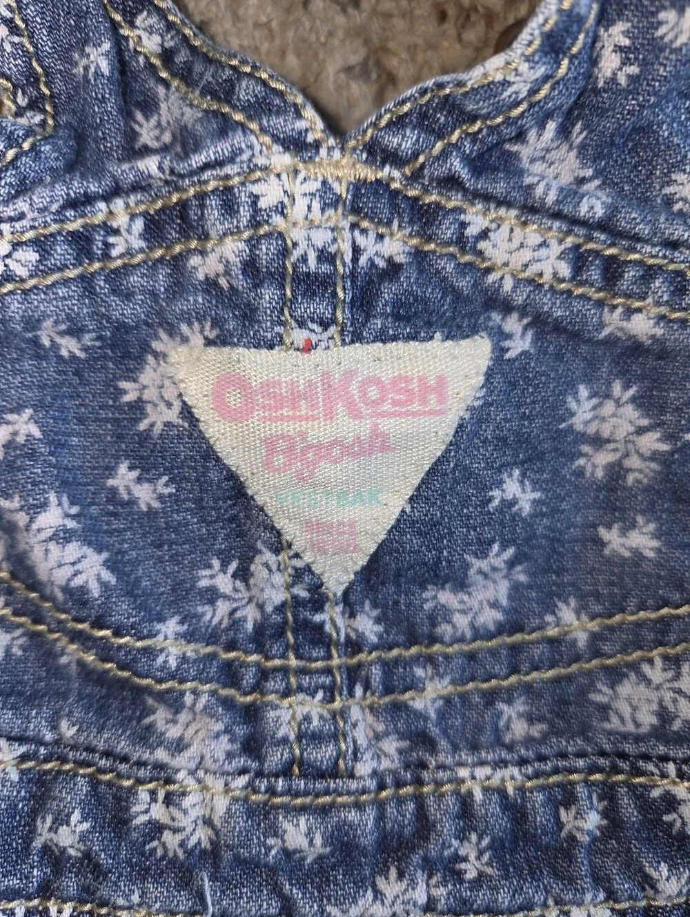 Vintage Y2k Oshkosh Bgosh Floral Denim Jumper Dress Baby Girl 3 Month